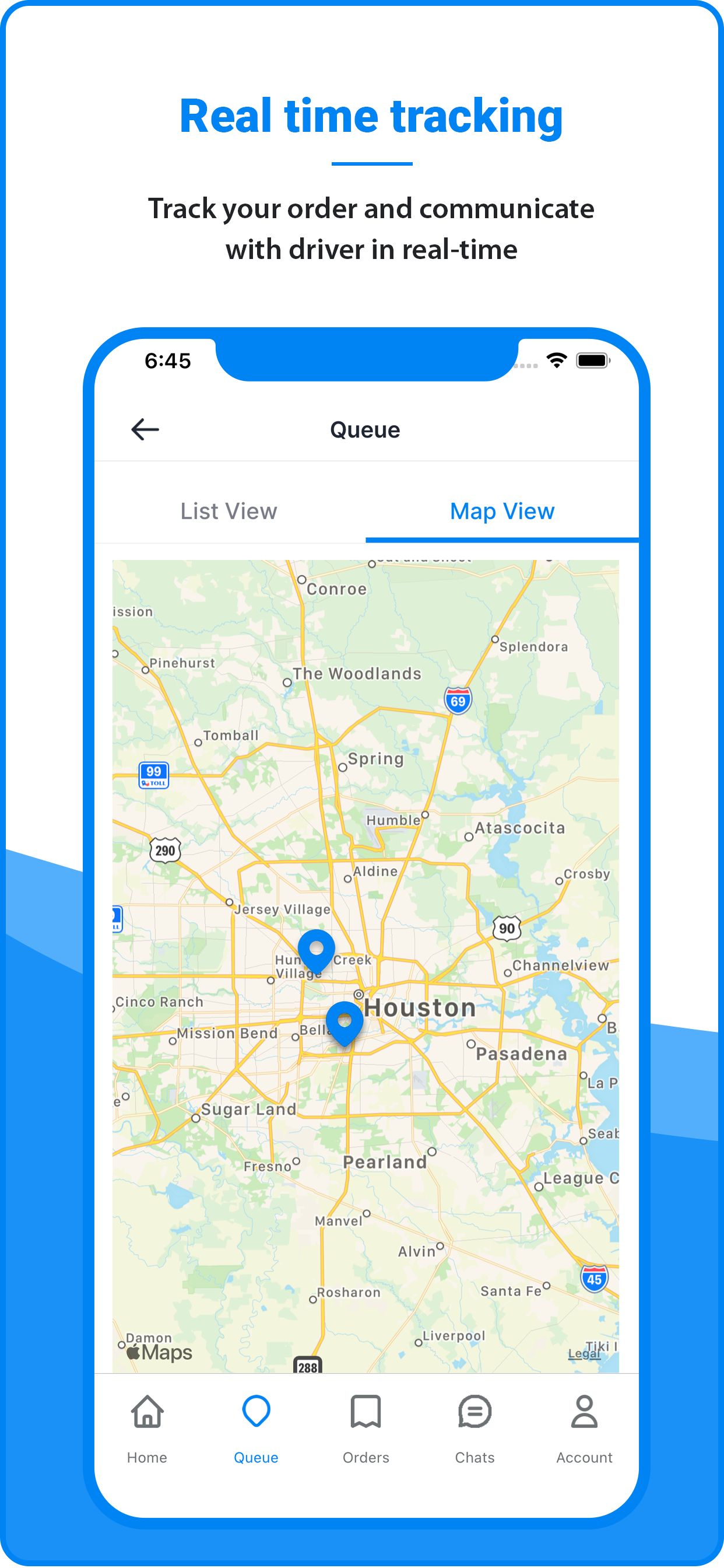 Pills2Me app screen: Real-time tracking